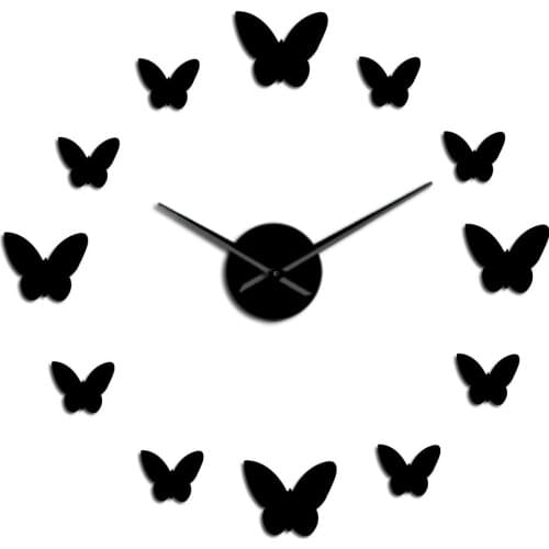 2021 Acrylic Frameless DIY Mute Big 3D Mirror Wall Clock Butterfly Living Room Bedroom Home Decoration Big Clock Time