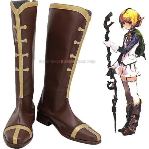 Overload Mare Bello Fiore Cosplay Boots Brown Leather Shoes Custom Made Any Size
