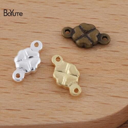 BoYuTe (200 Pieces/Lot) 9*5MM Metal Brass Clover Charm Connectors DIY Jewelry Making Materials Wholesale