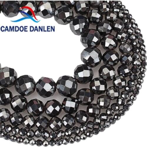 Natural Stone Beads AAA Highlight Faceted Black Hematite Round Beads 2 3 4 6 8 10MM Fit Diy Handmade Beads For Jewelry Making