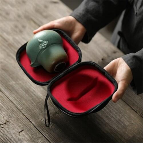 Japanese Ceramic Teapot Gaiwan Teacups Handmade Portable Travel Tea Set With Bag Retro Teaware Vintage Tea Cup Gift For Friends