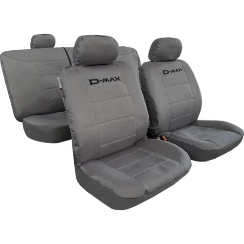 Canvas Seat Covers For Isuzu D-Max DMAX, Waterproof Grey Full Set Embroidery Auto Protector, Airbag Safe Universal Easy Fit