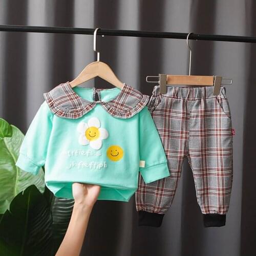 New 2021 Spring Autumn Children Girls Clothing Suits Fashion Baby Flowers Full Printe T-shirt Pants 2Pcs/Set Toddler Tracksuit