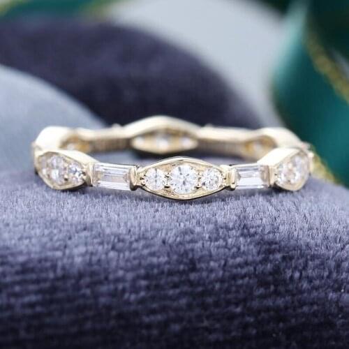 EDI Full Eternity Baguette Cut Diamond Wedding Band Solid 14k Yellow Gold Stacking Matching Promise Ring Anniversary Tail Ring