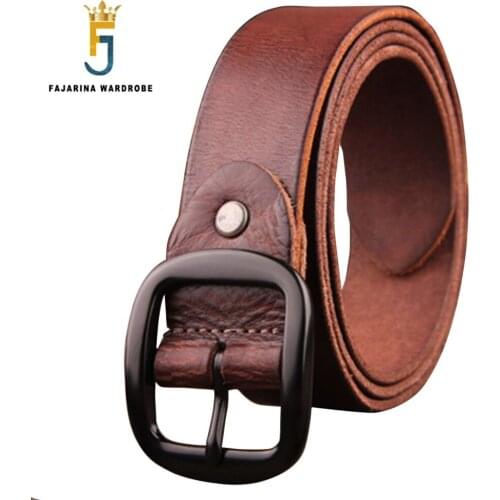 FAJARINA Quality 38mm Unique Fashion Unisex Retro Belts for Men Women Jeans Mens Black Red Brown Geunine Leather Belt N17FJ177