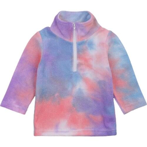 Baby Kid Boys Girls Fleece Tie Dye Outerwear, Zipper High Neck Long Sleeve Sweatshirts