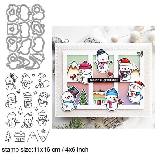 Frosty Snowman Clear Stamps With Metal Cutting dies for DIY Scrapbooking Paper Cards Silicone Transparent Stempels Seal Ne
