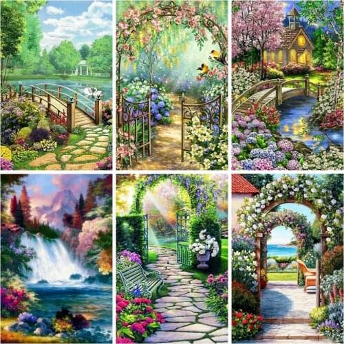 Huacan Full Drill Square&Round Diamond Painting Flower Landscape DIY Sale Embroidery Lavender Garden Decoration For Home