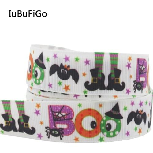 [IuBuFiGo] Newest 7/8"(22mm) Halloween Ribbon Araneid Printed Grosgrain Allhallowmas Ribbons 20yards