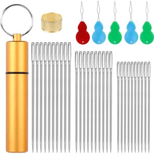 KAOBUY Large Eye Sewing Needles + Bead Needle Threader, 3 Sizes Stitching Needles Crafting Knitting Weaving Stringing Needles