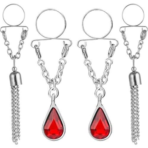 2PC Stainless Steel Fake Nipple Rings Adjustable Faux Nipplering Non Piercing Screw Style Faux Body Piercing Jewelry