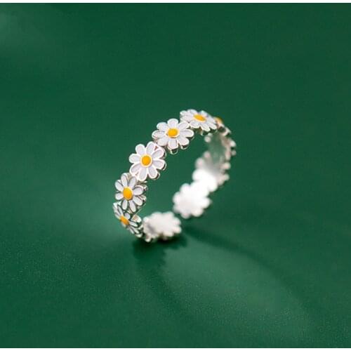 925 Sterling Silver Stackable Daisy Flowers Ring Enamel White Yellow Finger Ring For Female Girl Kids Charm Jewelry Dating Best