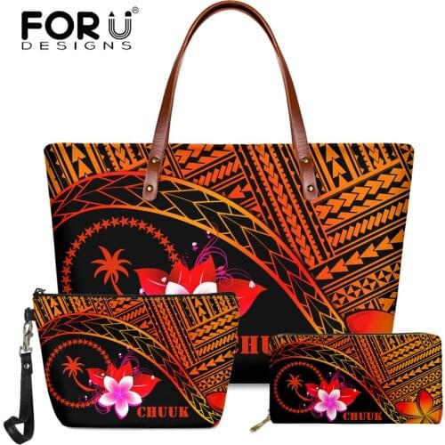 FORUDESIGNS Hot Sell Woman Top-Handle Bag Polynesian Chuuk Tribal Plumeria Print Girl Shoulder Bags Leather Handbag and Purse