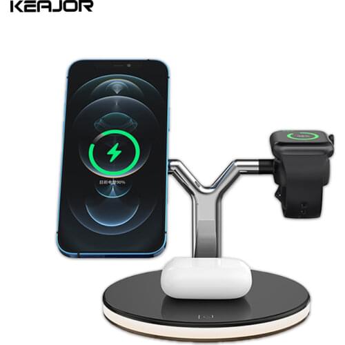 3 in 1 Magnetic Wireless Charger Stand For iPhone 12 Mini Pro Max/Apple Watch 15W Fast Charging Dock Station For Airpods Pro