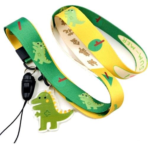 Cute Dinosaur Animal Print Lanyard Great for Holding Keys and Badges Durable Green Yellow Polyester Necklace ID Holder