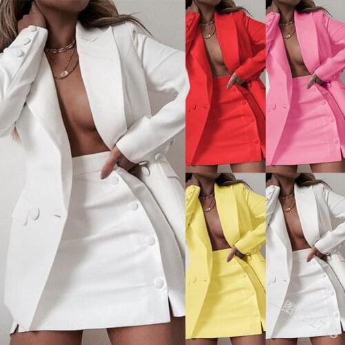 Spring/Autumn fashion solid small suit and breasted short skirt 2 piece set for Office Lady professional clothes for women