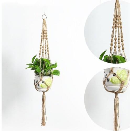 Fashionable Durable Coollest Hanging Gardening Flower Pot Net Bag Hemp Rope Hanging Basket Boho Hand-woven Net Bag Multicolor
