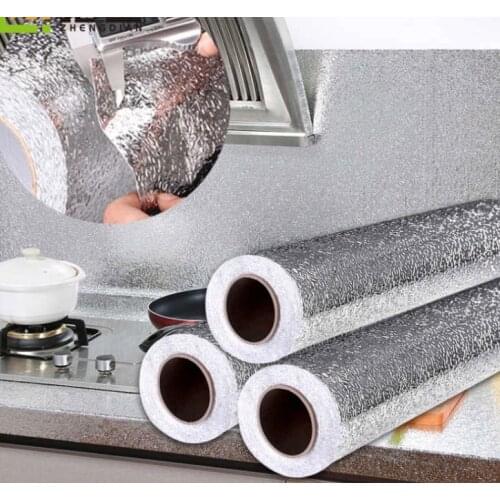 Kitchen Wall Stove Aluminum Foil Oil-proof Stickers Anti-fouling High-temperature Self-adhesive Croppable Wall Sticker 40*100 cm