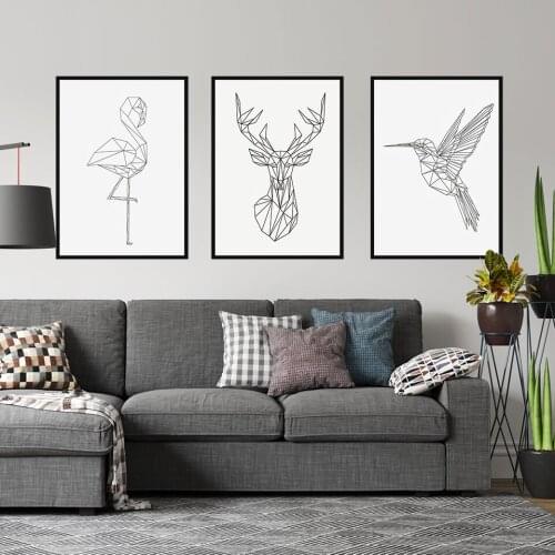 Line Drawing Poster Deer Canvas Painting Abstract Animal Wall Art Print Flaming Modern Picture For Living Room On The Wall Decor