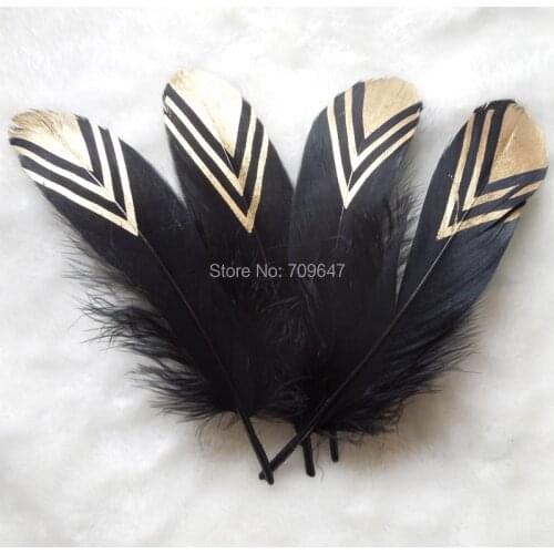 Natural Black Goose Nagorie feathers with Gold Dipped Painting,real goose painted feathers 12-18cm long 50pcs/lot