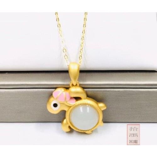 Natural band new white jade pendant tortoise jade necklace with gufakin gold 925 sterling silver necklace women jade jewelry