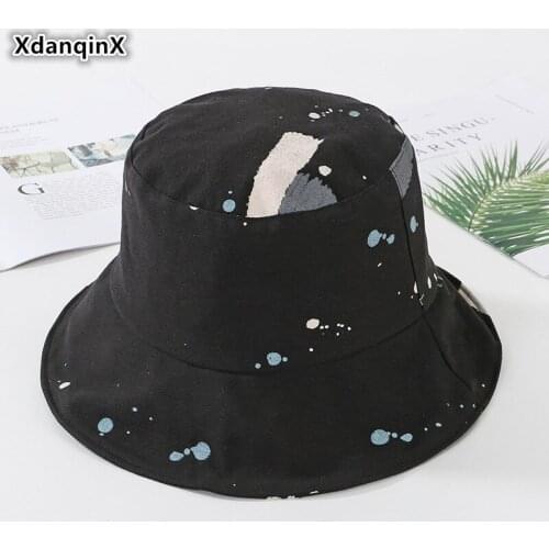 XdanqinX 2020 New Summer Bucket Hat Painted Fashion Ladies Beach Cap Elegant Womens Brand Visor Hat Foldable Women Summer Hats