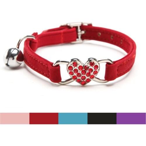 Wholesale 12piece/lot Collar Cat Baby Safety Elastic Adjustable with Heart Charm and Bell Soft Velvet Material 5 colors