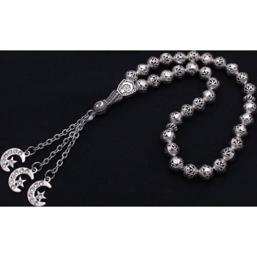Ottoman Turkish Prayer 33 beads tasbih bracelets muslim Persian Crescent Moon Star Amulet Tasbih Rosary