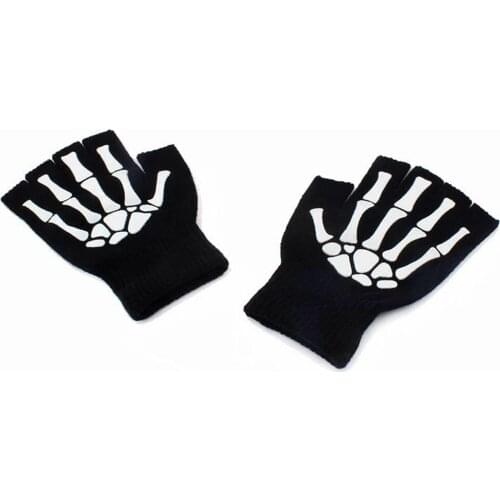 Gloves Body Building Training Sports Workout Skull Claw Bone Skeleton Half Gloves Knitted Unisex Mittens Winter Hand Warmer