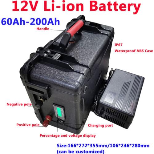 Portable 12V 60AH,80AH,100AH,120AH,150AH,180,200AH Lithium polymer Battery for boat motors/solar panel power bank+10A charger