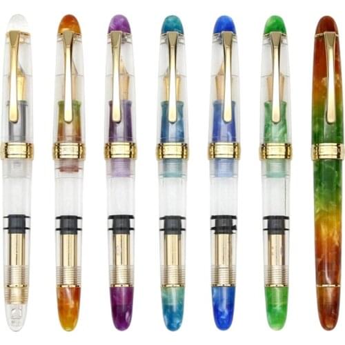 LORELEI 667 Resin Piston Transparent Fountain Pen Golden Clip, Iridium EF/F 0.38/0.5mm Ink Pen for Business Office Home School