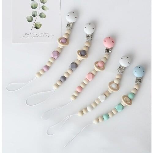 Cute Silicone Star Shape Baby Pacifier Clips Letters Wood Beads Pacifier Chain for Baby Teething Soother Chew Hanging Toys
