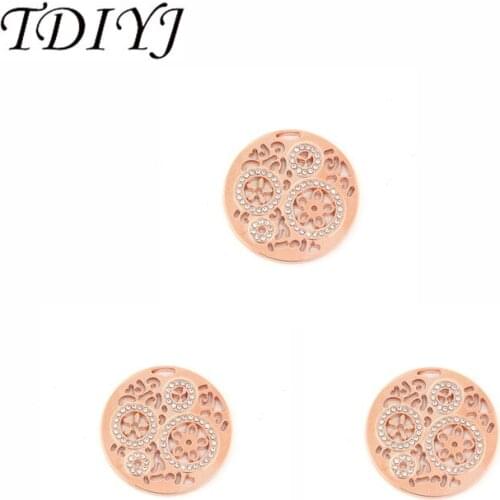 TDIYJ 1Pcs New Design Alloy 33mm Rose Gold Large Crystal Circle Coin for 35mm Coin Holder Pendants