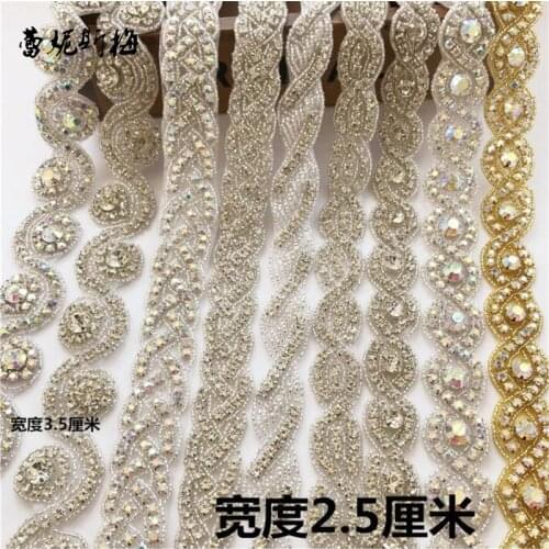 1Yard Bling Bling Handmade Iron On AB Crystal Clear Rhinestone Applique Trimming for Wedding Ornaments Baby Girl Hair Accessory