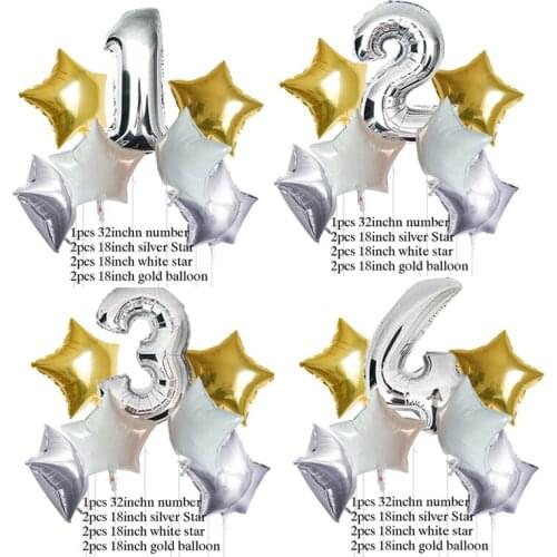 7PCS Number balloon Birthday party globos gold pink blue helium 32 inch digital foil ballons pentagram wall Decor baby shower