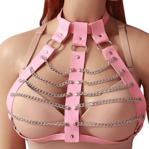 Gothic Leather Body Harness Corset Women Chain Bra Chest Waist Belt Witch Garter Fashion Festival Bondage Collar Punk Jewelry