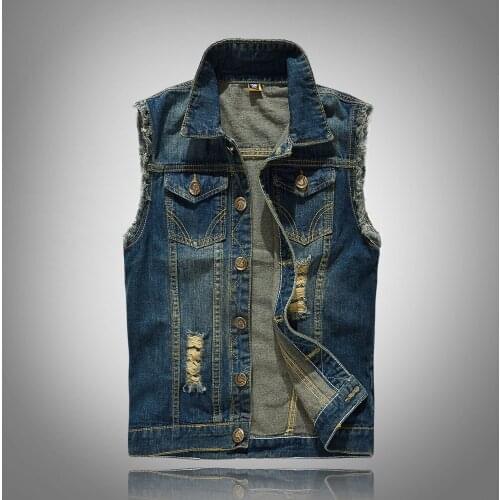 2019 Men Vest Cowboy Brand Sleeveless Jacket Male Tank Top Ripped Jeans Jacket Mens Sleeveless Denim Vest 5XL Jeans Waistcoat