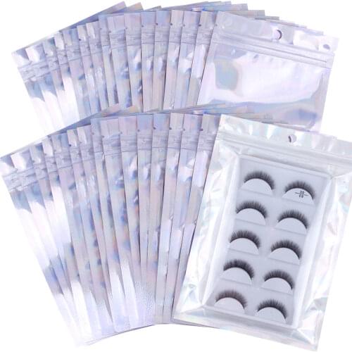 10/20/30/40pcs Eyelashes Package Rainbow Holographic Laser Ziplock Bag Eyelash Storage Wholesale Idea Lashes Packaging Boxes