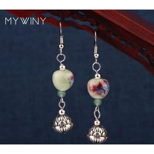 3 designs MYWINY New ceramic beads earrings green ,fashion vintage ethnic Aventurine earrings