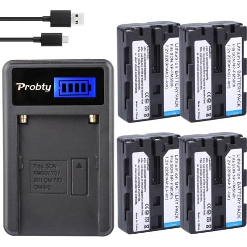 4Pcs NP-FM500h NP FM500h Battery + LCD Charger for Sony Alpha SLT A57 A58 A65 A77 A99 A350 A450 A500 A550 A700 A850 A900 CLM-V55