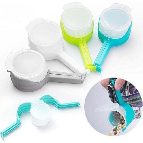 4 Pcs Seal Pour Food Storage Bag Clip with Cap Food Grade PP Pour Spout Snack Bag Clips For Food and Snack Bag
