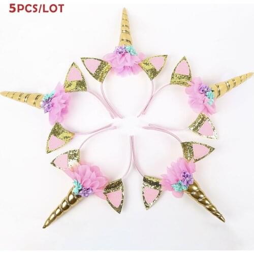 5PC/lot Girls Hair Bands Bright Multicolor Unicorn Headbands Sequins Cat Ears Hair Hoop Band Women Girls Headwear Headdress
