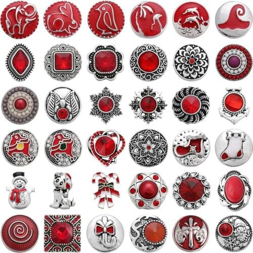 5pcs/lot Wholesale Snap Button Jewelry Charms Vintage Metal Red Crystal Rhinestone Flower 18mm Snap Buttons Fit Snap Bracelet