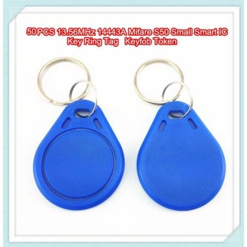 50PCS 13.56MHz 14443A MF1 S50 Small Smart IC Tag Keyfob Token Key Ring