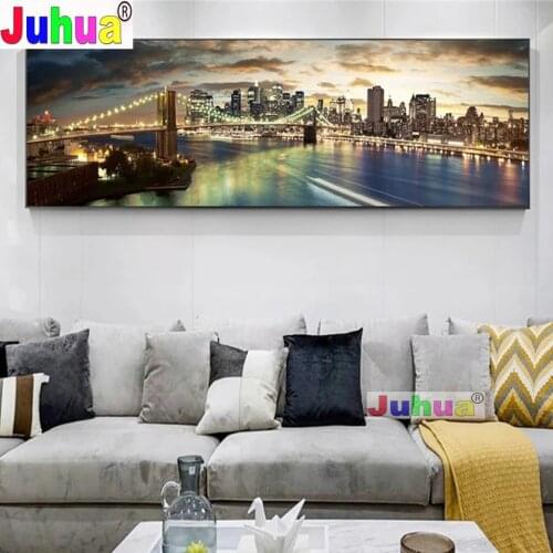 Brooklyn Bridge Night View Diamond Painting Full Square Round Drill"New York City Landscape"Embroidery crystal Drill Handicraft