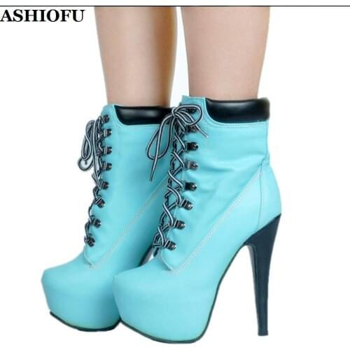 ASHIOFU Handmade New Arrival Womens High Heel Boots Real Photos Cross-straps Ankle Boots Party Prom Evening Winter Boots Shoes