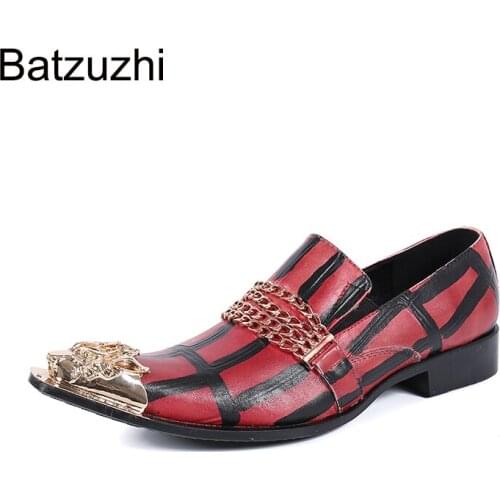 Batzuzhi Mens Shoes Italian Style Gold Metal Toe Genuine Leather Dress Shoes for Mens Business, Party and Wedding, Big EU38-46