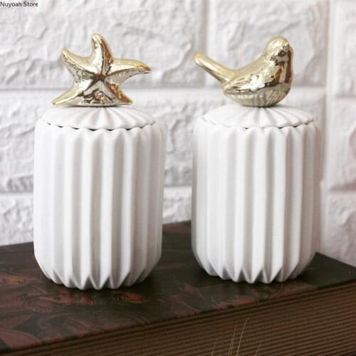 White Ceramic Storage Box Toothpick Cans Cotton Swab Cans with Lid Storage Cans Ornaments Living Room Home Decoration Modern