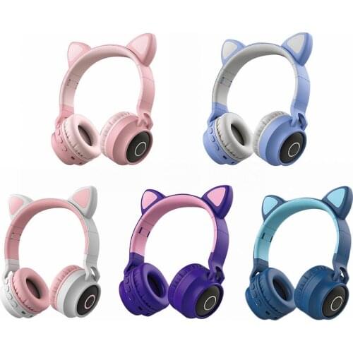 Game Headset Wireless Cute Cat Ear LED Stereo Gaming Headphone Hands-Free Headset with Microphone For Girls