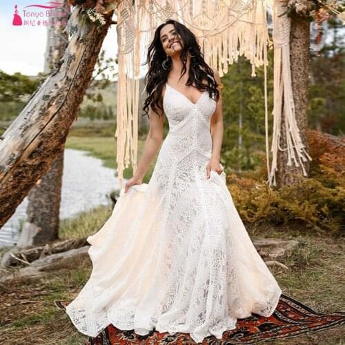 Bohemian Lace Wedding Dresses Mermaid GYPSY Bridal gowns elegant Fashion Vestido de noivas ZW259